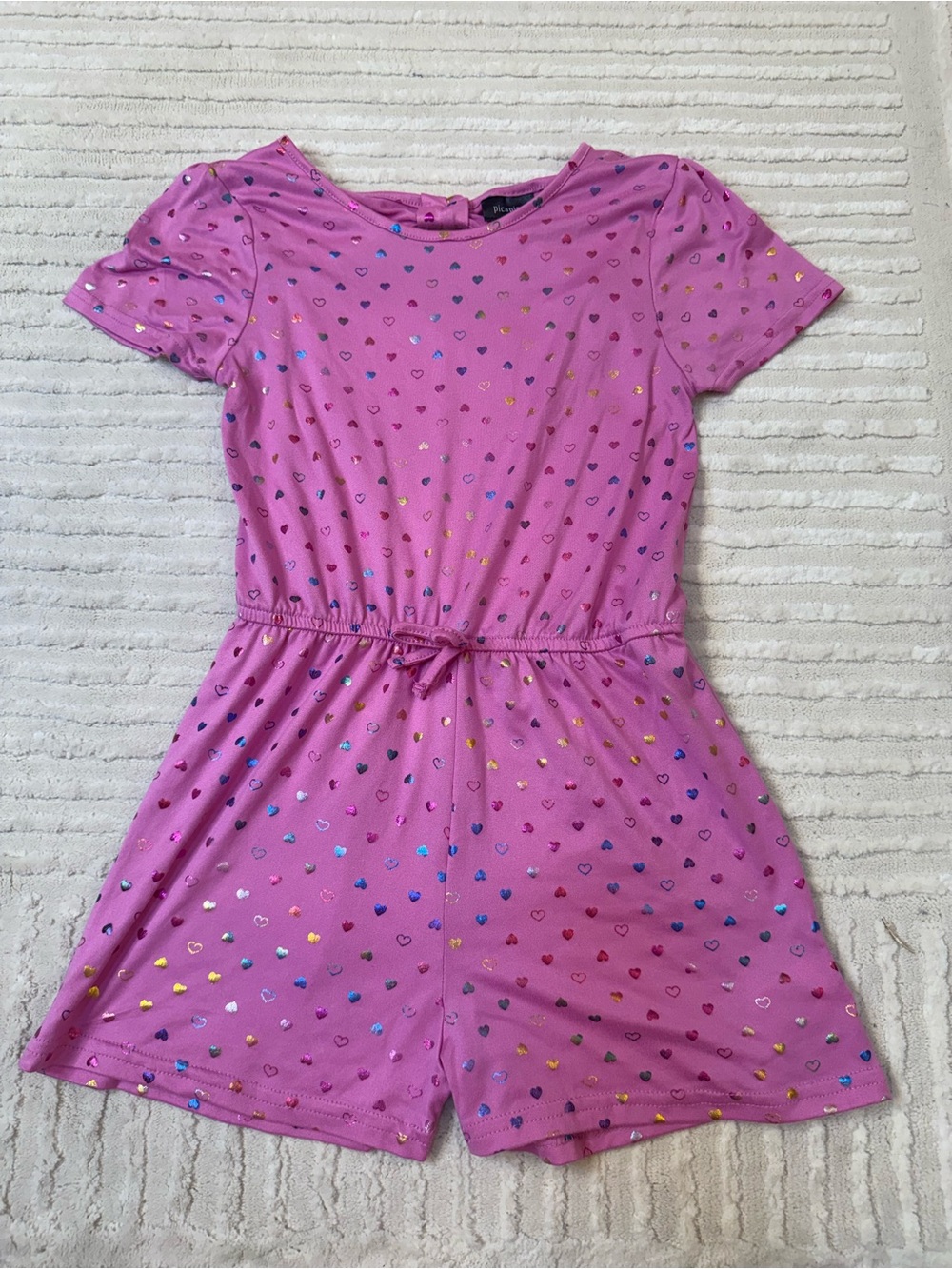 Girls' Pink Heart-Print Short Romper - size 10
